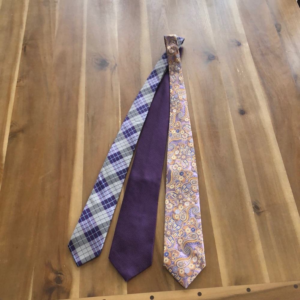 Purple tie combo (3 ties) - plaid, floral, solid